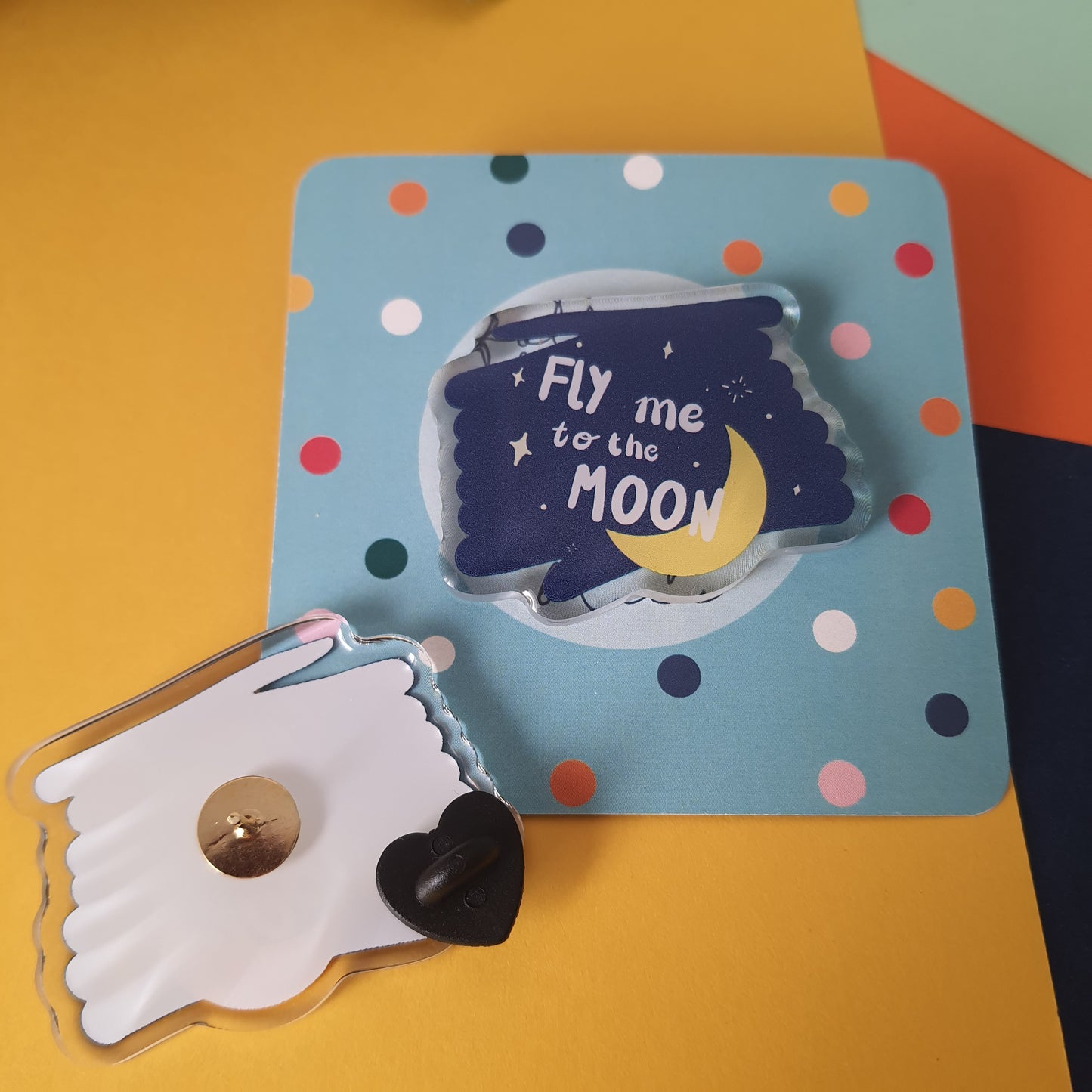 Fly me to the moon acrylic pin